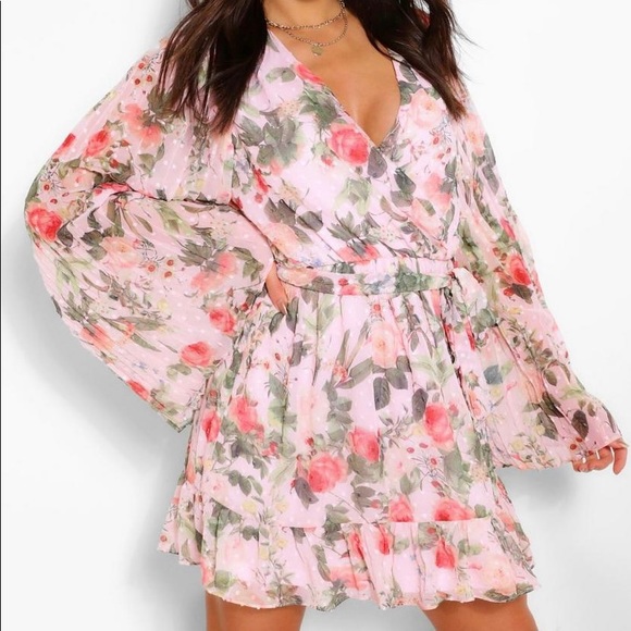 Dresses | Pleated Sleeve Belted Skater Dress Pink | Poshmark